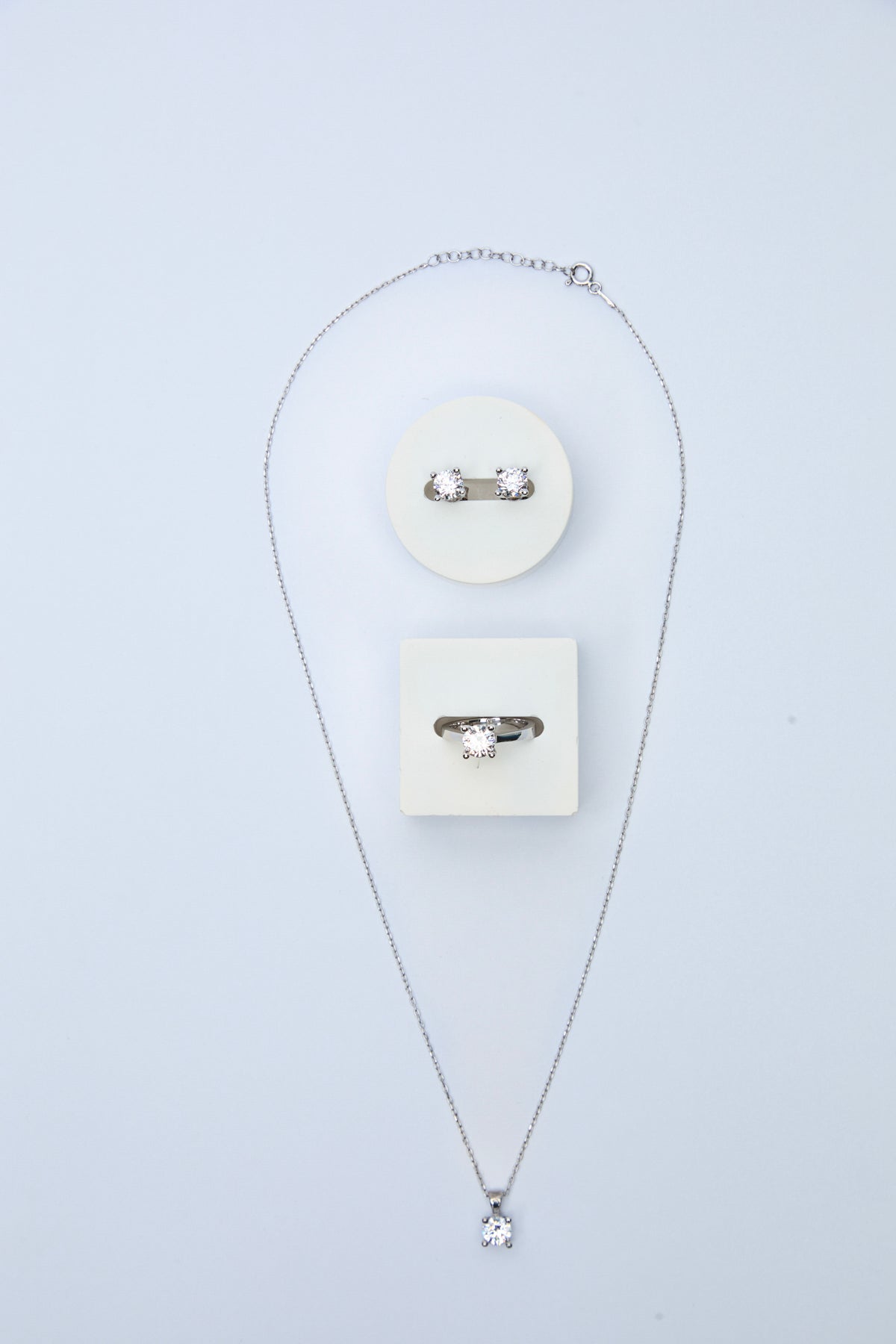 Pave 925 Ayar Gümüş Swarovski Tektaş Kolye Küpe Yüzük Set
