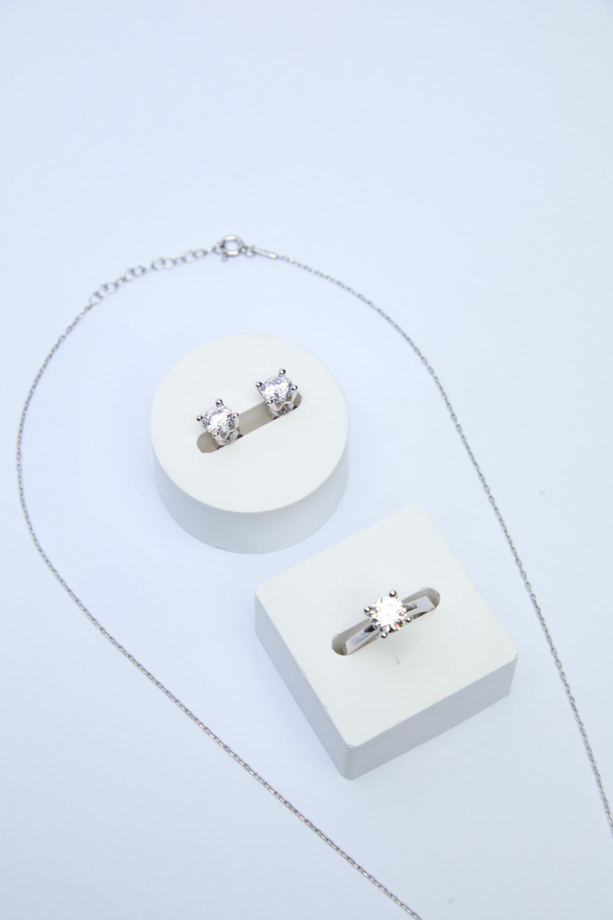 Pave 925 Ayar Gümüş Swarovski Tektaş Kolye Küpe Yüzük Set