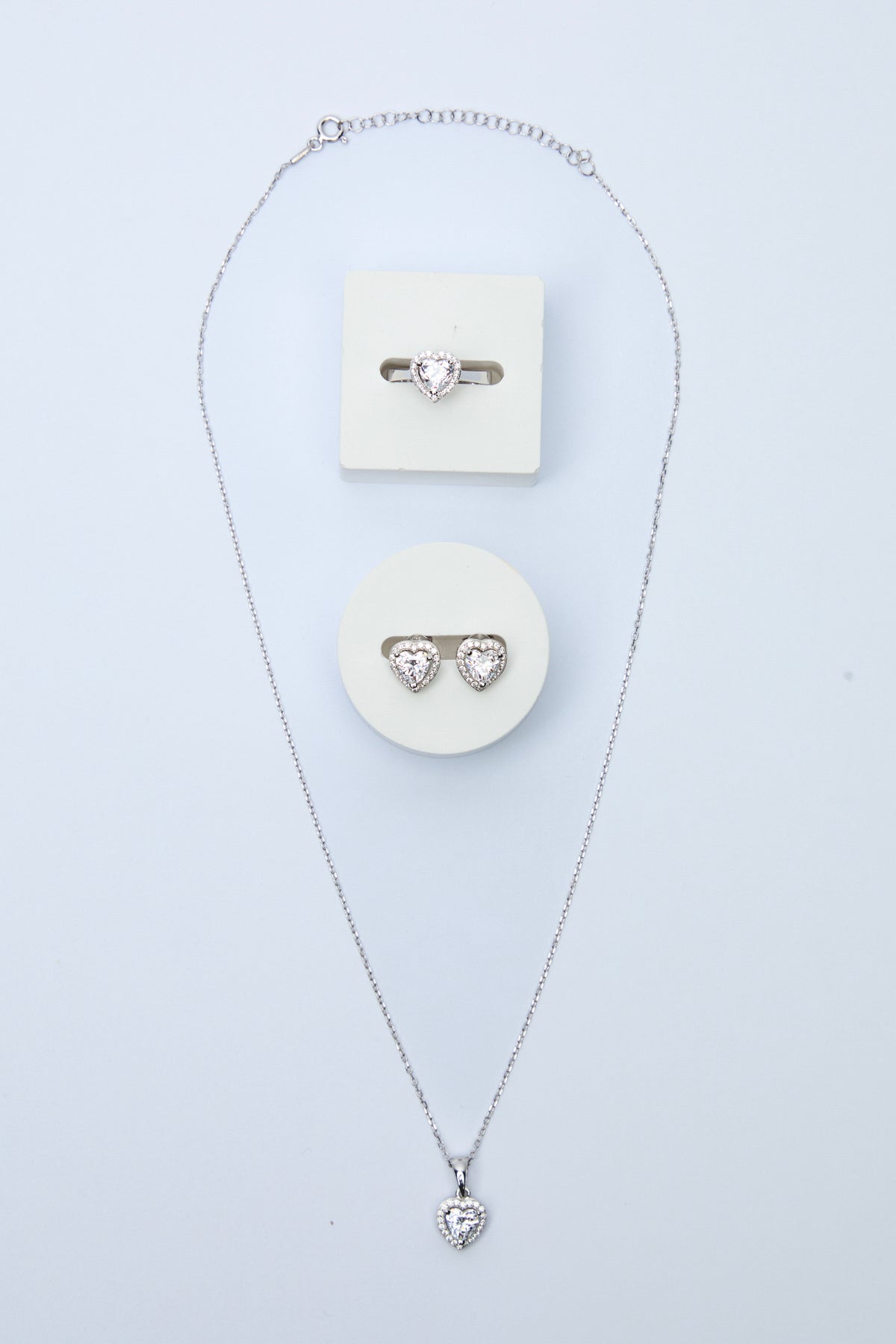 Comet 925 Ayar Gümüş Swarovski Taşlı Kalpli Kolye Küpe Yüzük Set